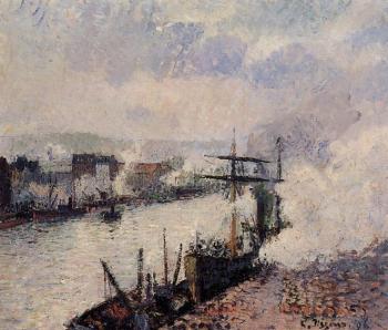 Camille Pissarro : Steamboats in the Port of Rouen